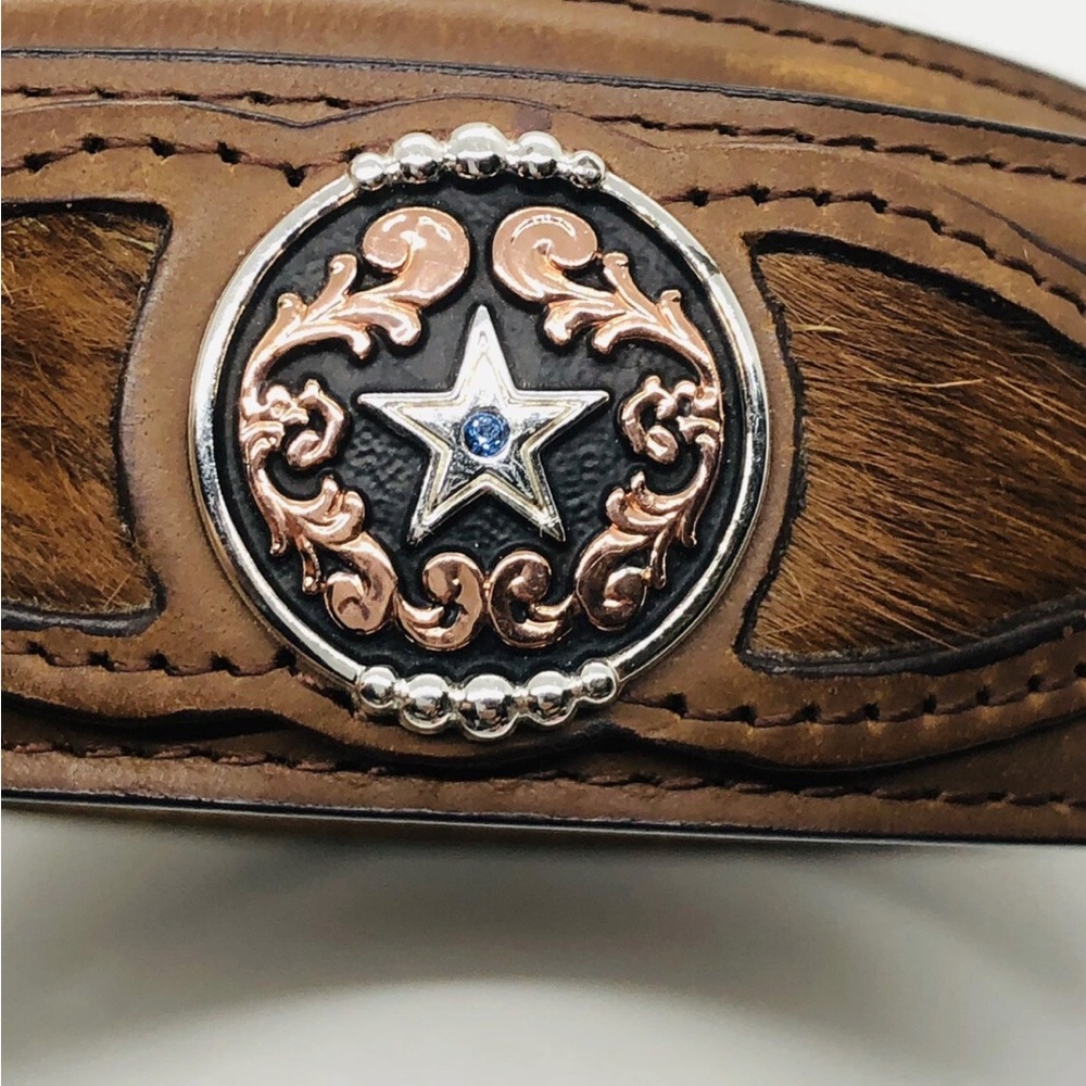 Ranger Belt Company Genuine Leather, Cowhide Hair Belt Star  Concho WB3220 Sz 44 - Picture 4 of 8